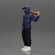 3DG-0006.jpg Gangster homie in hoodie sunglasses and cap holding A Baseball Bat on his shoulder