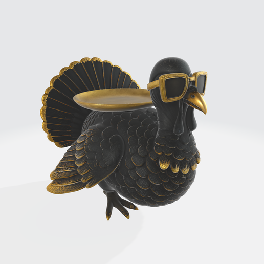 Cool Turkey Statue with Sunglasses – Unique 3D Printed Decorative Figurine with Gold Accents – Fun Thanksgiving & Holiday Home Decor 3D model