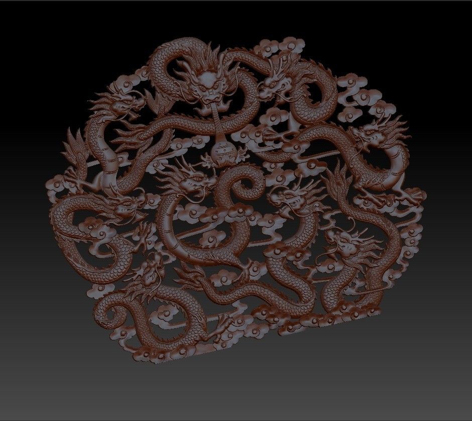 NineChineseDragons5.jpg Free STL file nine Chinese traditional dragons model of bas-relief for cnc・3D printer design to download, stlfilesfree