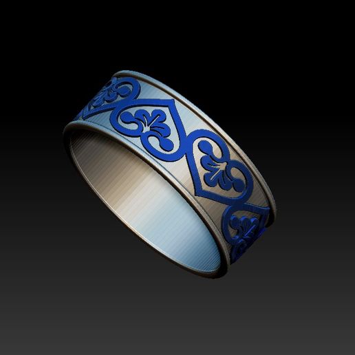 Medieval style ring with hearts 3D model