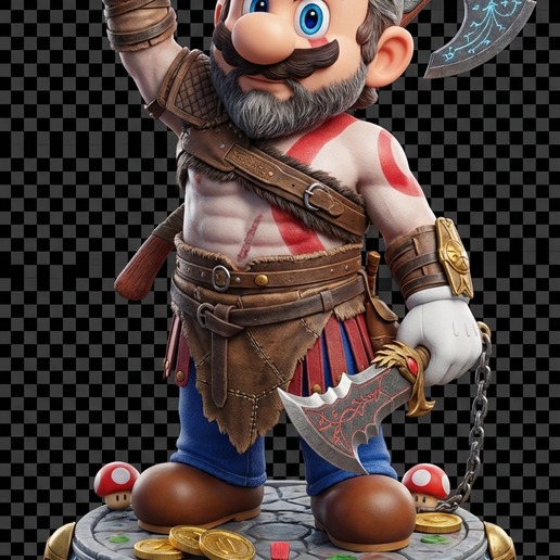 Mario Word - God of War Inspired STL - 3D Printable Sculpture
