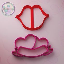 untiвввtled.jpg STL file hearts and lips cookie cutter・3D printable design to download, Things3D