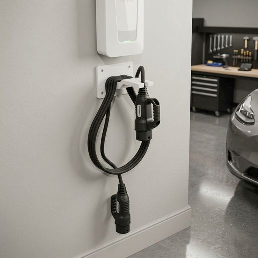 EV Charger Cable Holder & Control Box Wall Mount - Universal Type 2 Organizer