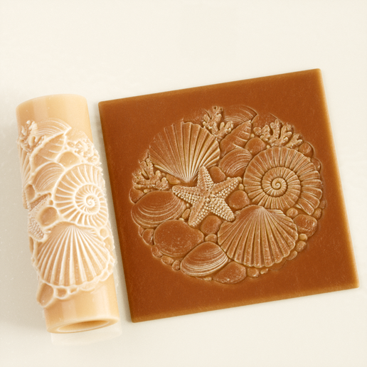 Organic Sea Shell Relief Texture Roller STL File – Coastal Clay Stamp – Digital Download