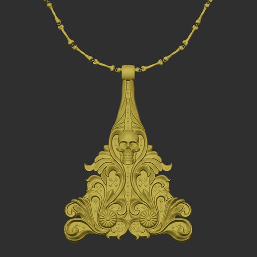 Skull and Bones Pendant with bones necklace 3D model