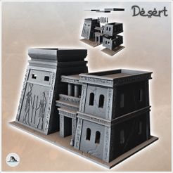 1-PREM.jpg Ägyptisches Gebäude mit zentralem Zugang und flachen Dächern (4) - Canyon Sandy Landscape 28mm 15mm RPG DND Nomad Desertland African