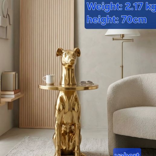 Luxury Golden Dog Side Table - Elegant Dog Statue End Table