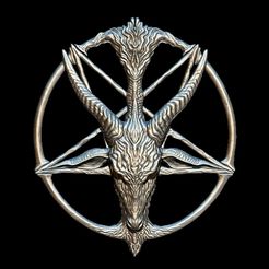 1.jpg 3D file Medallion, depicting the deity baphomet, that the Knights Templar were accused of worshipping, file STL, OBJ for 3D printers, two sizes・3D print model to download