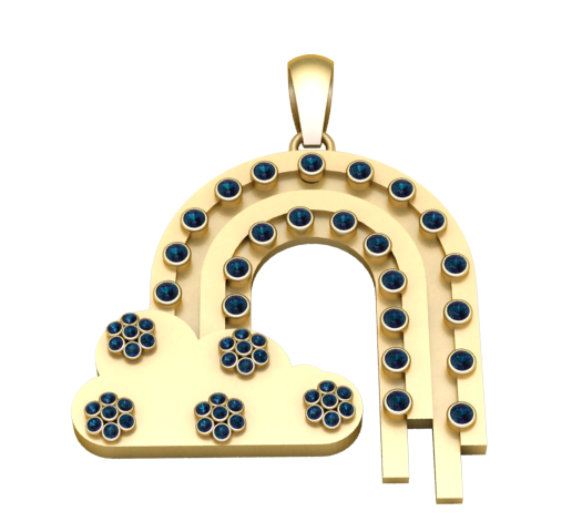 Whimsical Rainbow & Cloud Pendant - 3D Printable Jewelry STL - Iced Out Dream Charm