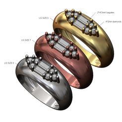 Bag-Dome-wide-cluster-ring-size6-7-8-00.jpg STL file Dome baguette diamonds cluster ring Us sizes 6 7 8 3D print model・3D printable design to download, RachidSW