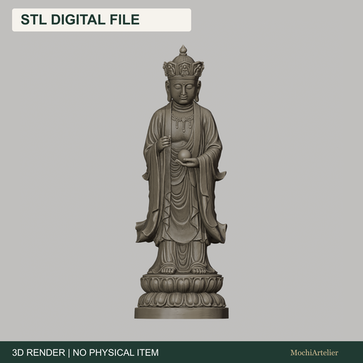 Standing Ksitigarbha Statue STL - Digital Buddhist 3D Sculpture Model