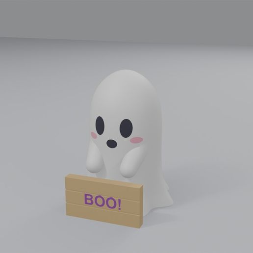BOO Sign Ghost - Cute Kawaii Halloween Ghost Figurine, Smooth, Multicolour, No Supports - STL + 3MF