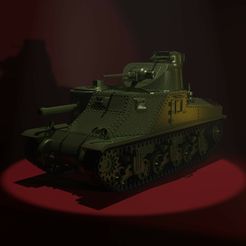 Render-4A.jpeg Fichier STL Char de combat M3 "Lee" 1:35・Design à télécharger et à imprimer en 3D