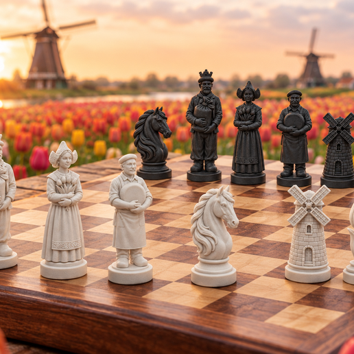Windmühlen – Schachfiguren-Set, 6 Figurentypen als STL
