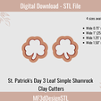 1.png St. Patrick's Day 3 Leaf Simple Shamrock Polymer Clay Cutter | Digital STL File for Polymer Clay | Spring 2024 Clay Cutters