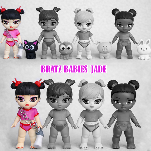 Jade - Chibi Fashion Baby with Black Cat & Bottle STL