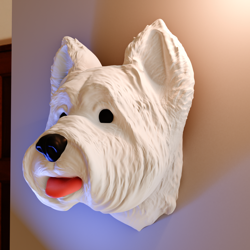 🐕 westie white highland terrier dog head wall mount mouth open