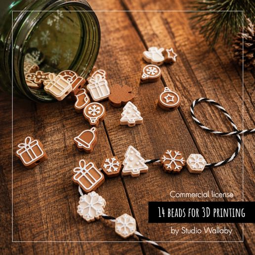 Christmas Cookie Beads STL & 3MF – 14 Gingerbread Holiday Beads