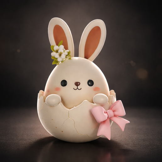 Cute Bunny Easter Egg 3D Print – Adorable Rabbit in Cracked Egg – Spring Decor – Easter Bunny Figurine