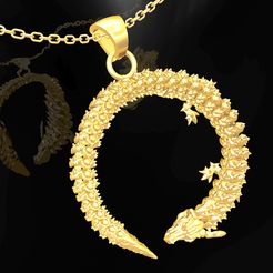 Dragon-snake-gold-pendant-jewelry-01.jpg Pendentif dragon serpent en or modèle imprimé en 3D
