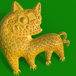 Leopardo2.png Aztec Smiling Leopard in 3D: Majestic and Mysterious with High Relief Spots