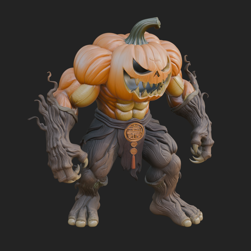 Pumpkin Tree Creature Statue Design 1 - 3D Print Model