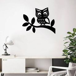 Buho-sobre-rama-mockup.jpg STL file Owl on branch - Wall art・Design to download and 3D print