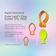 Cover-7.png Clay Cutter STL File - Cute Leaf 1  - Earring Digital File Download- 8 sizes and 2 Earring Cutter Versions, cookie cutter