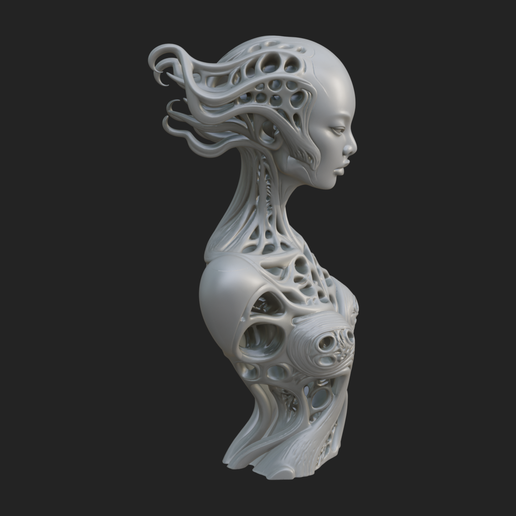 Biomechanical Alien Bust Statue Design 8 - 3D Print Model