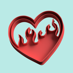 heart-on-fire-cookie-cutter-stl-file.png Archivo STL heart on fire cookie cutter stamp・Plan de impresora 3D para descargar