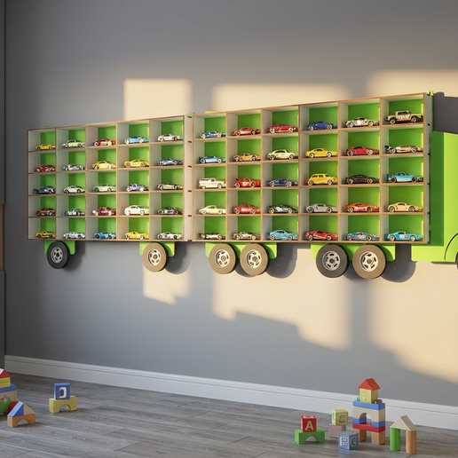 Truck Toy Car Display Shelf – Wall Mounted Kids Room Storage Rack for Toy Cars, Laser Cut Files (SVG, DXF, AI, PDF)
