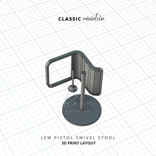 classic minialrive LEM PISTOL SWIVEL STOOL 3D PRINT LAYOUT Archivo STL Taburete de pistón LEM en miniatura, silla de bar LEM para 1:12 DOLLHOUSE・Objeto imprimible en 3D para descargar, RAIN