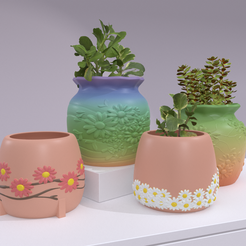Pot_Flower_04.png STL-Datei (BUNDLE SET) Gänseblümchen Dekorative Pflanzgefäße Set・Vorlage für 3D-Druck zum herunterladen
