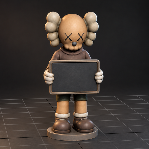 Kaws sculpture holding a board STL, Kaws, board, sculpture, iconic, character, collectible, home decor, Cults3D, Cults, 3D, 3D model, free, 3D printing