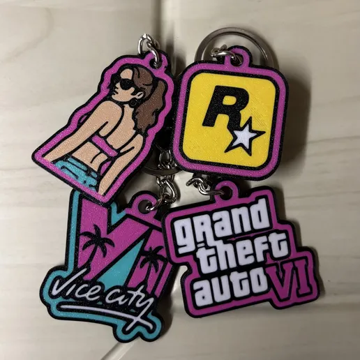 GTA VI Gaming Keychains Set – Multi-Color 3D Models