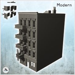 1-PREM.jpg STL file Four-story residential building with exterior escape ladders (1) - Downtown Modern WW2 WW1 World War Diaroma Wargaming RPG・3D printing design to download