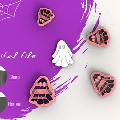GHOST-4-1.jpg STL-Datei Halloween Ghost 4 Polymer Clay Ausstecher | Digitale STL Datei | 4 Größen | 2 Ausstecherversionen・3D-druckbare Vorlage zum herunterladen, FunkyCutters_