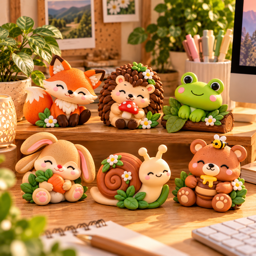 Woodland Animals STL – 6 Kawaii Forest Figurines for 3D Printing