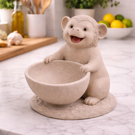 Bowl Holder with Monkey – Cute Key Organizer STL – Entryway Catchall Tray – 3D Printable Storage