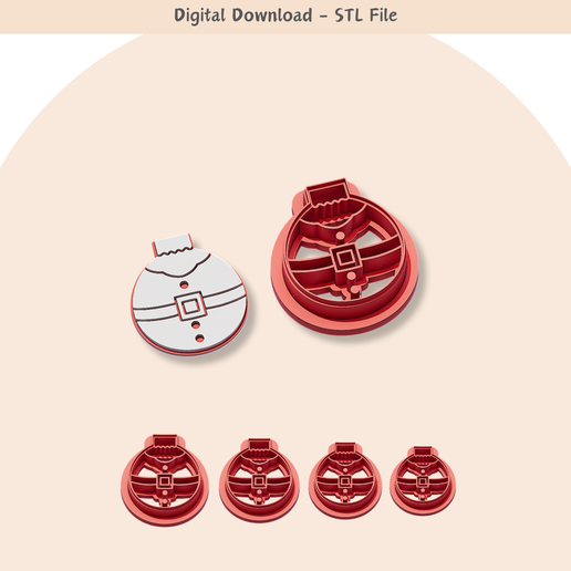 Bauble Santa Clay Cutter for Polymer Clay | Digital STL File | Clay Tools | 4 Sizes Christmas Clay Cutters, 2 Cutter Versions - 3D model önizlemesi