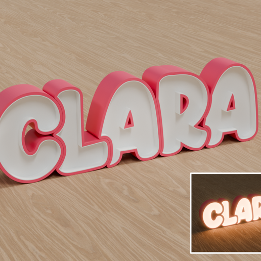 STL Files, Personalized LED Name Lamp "CLARA" - Night Light for Kids Room, Gift for Newborn, Baptism, Birthday