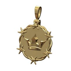 Crown-Halo-Barb-wire-round-pendant-00.jpg Fichier STL Pendentif rond en fil de fer barbelé avec attache Modèle d'impression 3D・Design pour imprimante 3D à télécharger