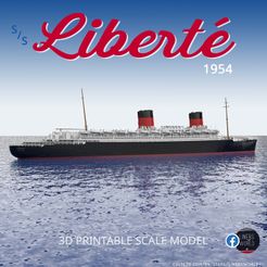 liberté-1954.jpg STL file SS LIBERTE ocean liner (1954 version) printable model - full hull and waterline・3D print design to download, LinersWorld