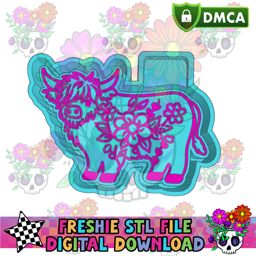 Floral Highland Cow STL Freshie Housing