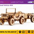 JP-W-REMOLQUE4.jpg Carro de guerra 4x4 con remolque planos corte láser madera mdf aglomerado de 3mm truck  modelo 3d para armar Laser Cut 3D Puzzle DIY png svg