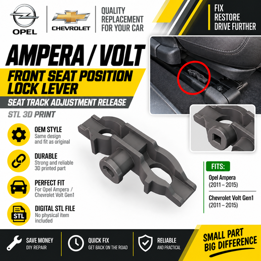 Opel Ampera / Chevrolet Volt Gen1 Front Seat Position Lock Lever – Seat Track Adjustment Release | STL 3D Print
