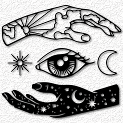 project_20230805_0725487-01.png Fichier STL 5 Piece Set Sky , Eye, Sun, Moon, Space wall art hands of creation wall decor 2d art・Design imprimable en 3D à télécharger