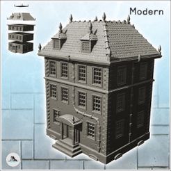 1-PREM.jpg STL file Large modern house with roof spikes and triple floors (6) - Modern WW2 WW1 World War Diaroma Wargaming RPG・3D printing design to download