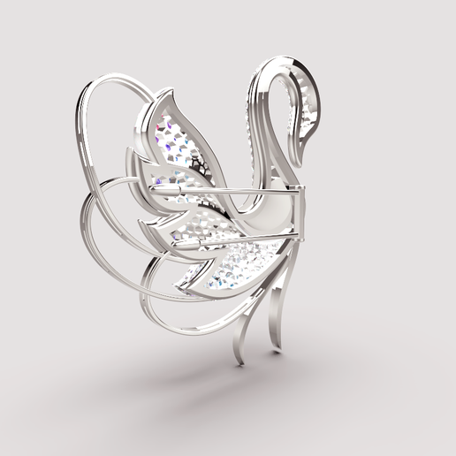 3 rendu profil .png STL-Datei Swan Jewelry Brooch kostenlos・Design für 3D-Drucker zum herunterladen, blason
