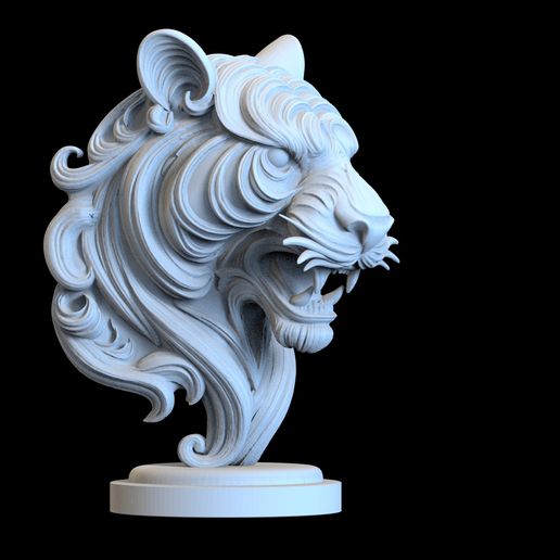 Tiger Head Sculpture STL Roaring Tiger 3D Print Model 3D print model